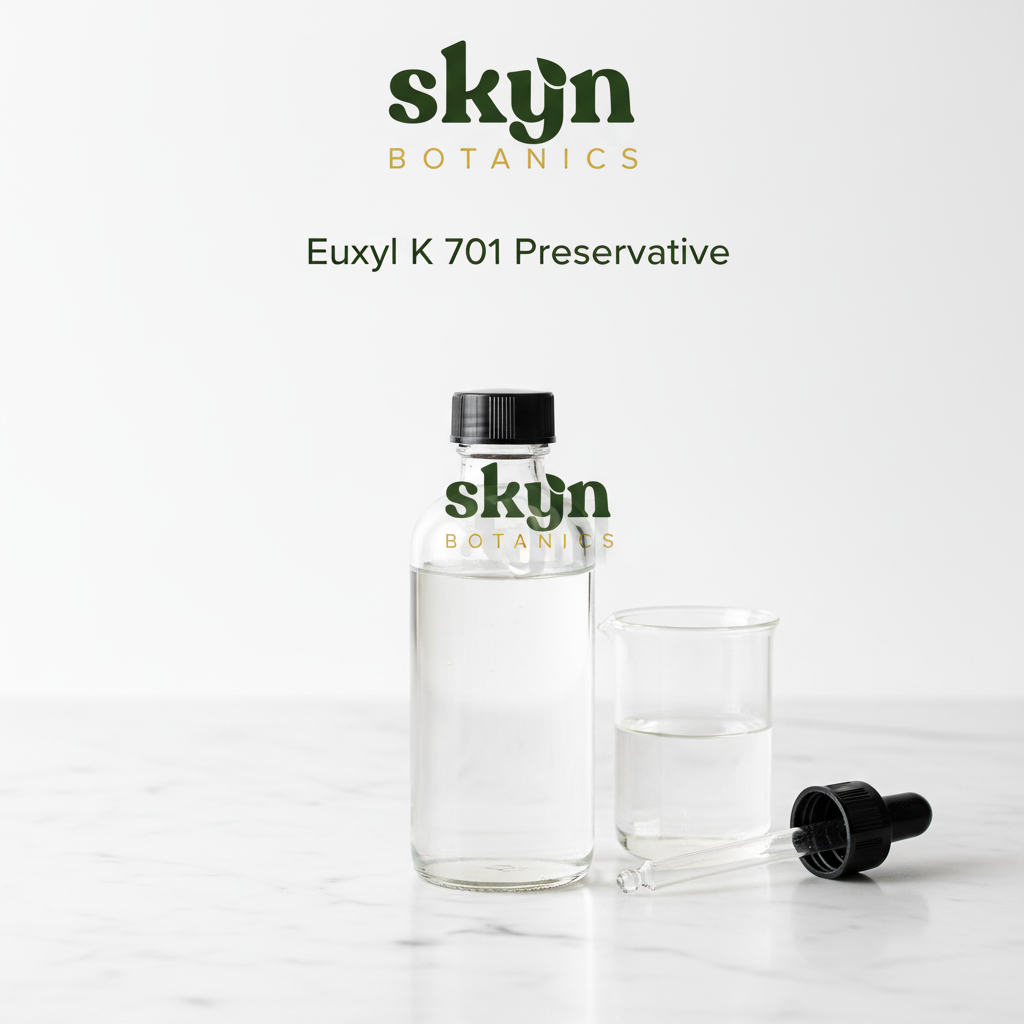 SKYNBotanics Premium Euxyl K 701 Preservative with botanical logo, product name and subtle watermark