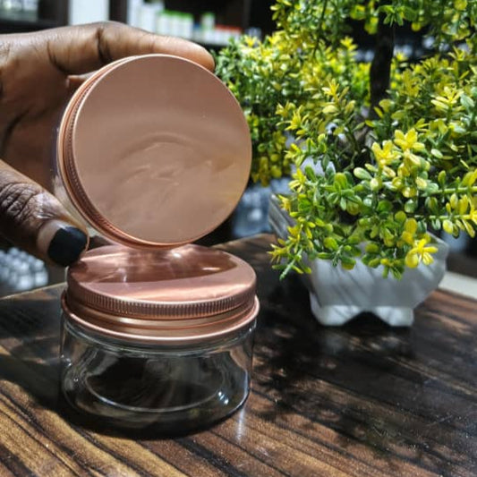 100ml Transparent flat jar with rose gold covers