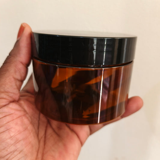 250ml flat Amber jar with Black cover and inner