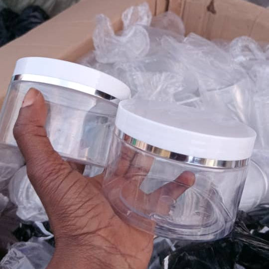 250ml flat jar with White cover with silver line