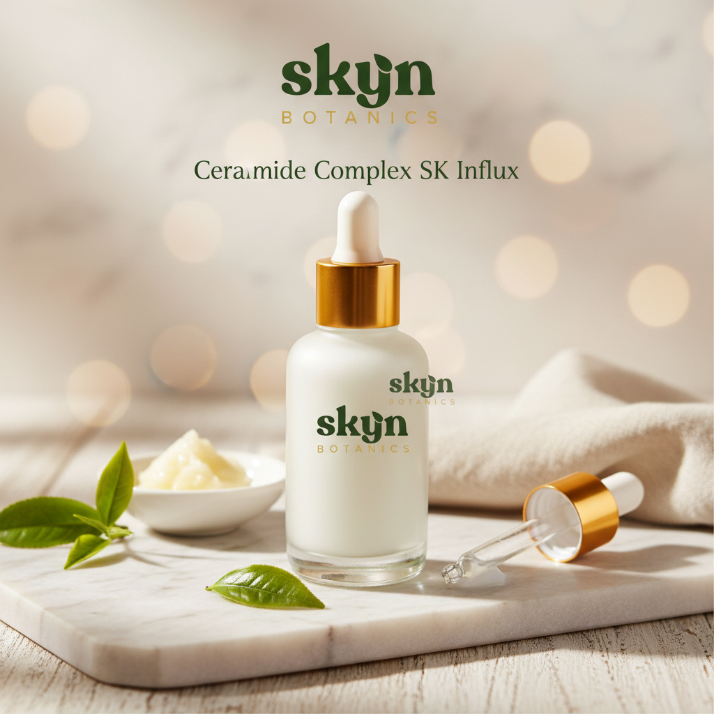 SKYNBotanics Premium Ceramide Complex SK Influx with botanical logo, product name and subtle watermark