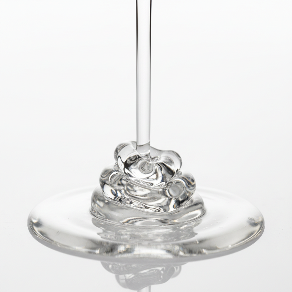 Close-up texture of pure glycerin liquid showing its thick, clear, viscous consistency