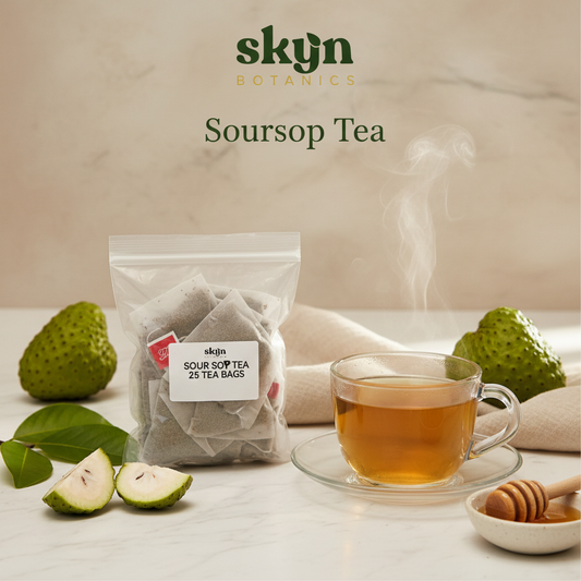 SKYNBotanics Premium Soursop Tea - 25 herbal tea bags with brewed cup