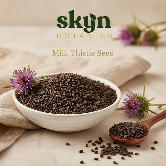 SKYNBotanics Premium Milk Thistle Seeds with botanical logo and product name