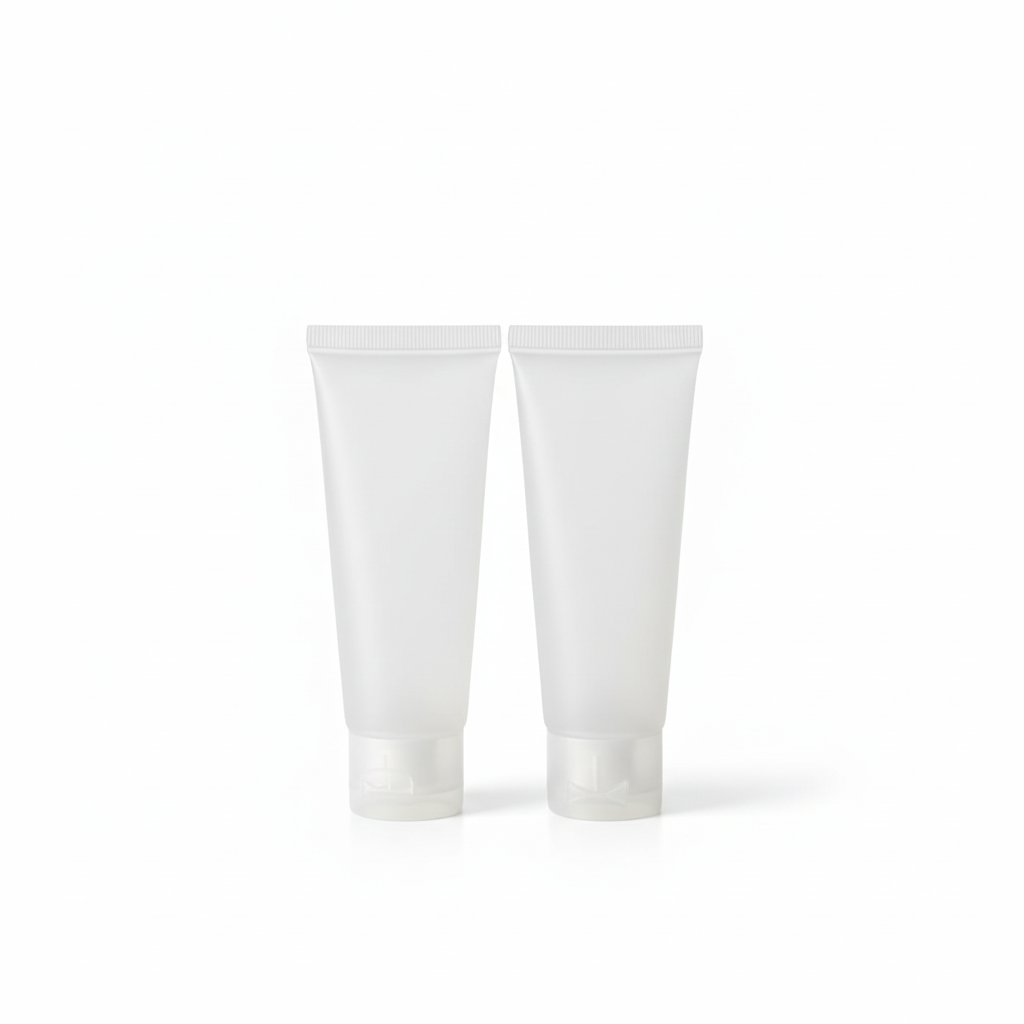 Optimized frosted cosmetic tubes on white background