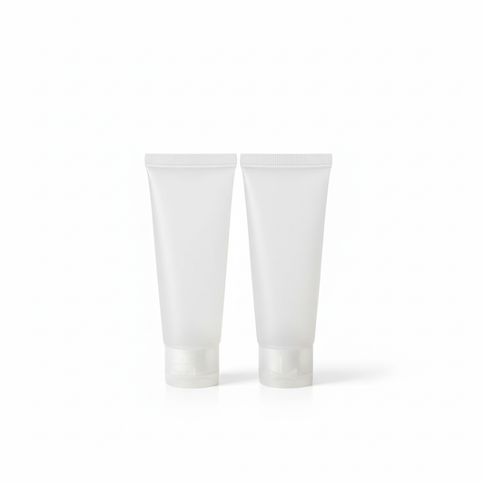 Optimized frosted cosmetic tubes on white background