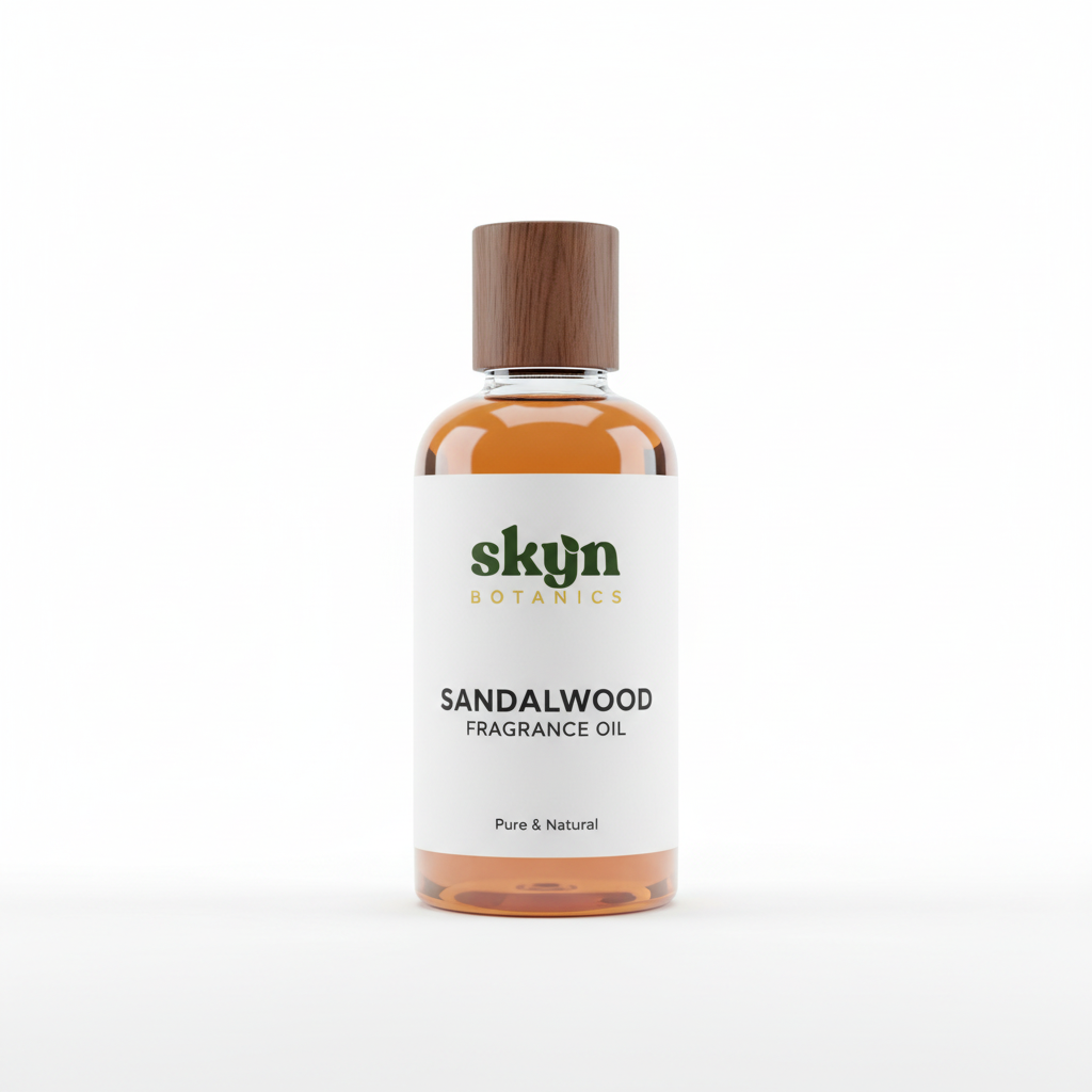 Sandalwood Fragrance Oil with SKYN Botanics Logo