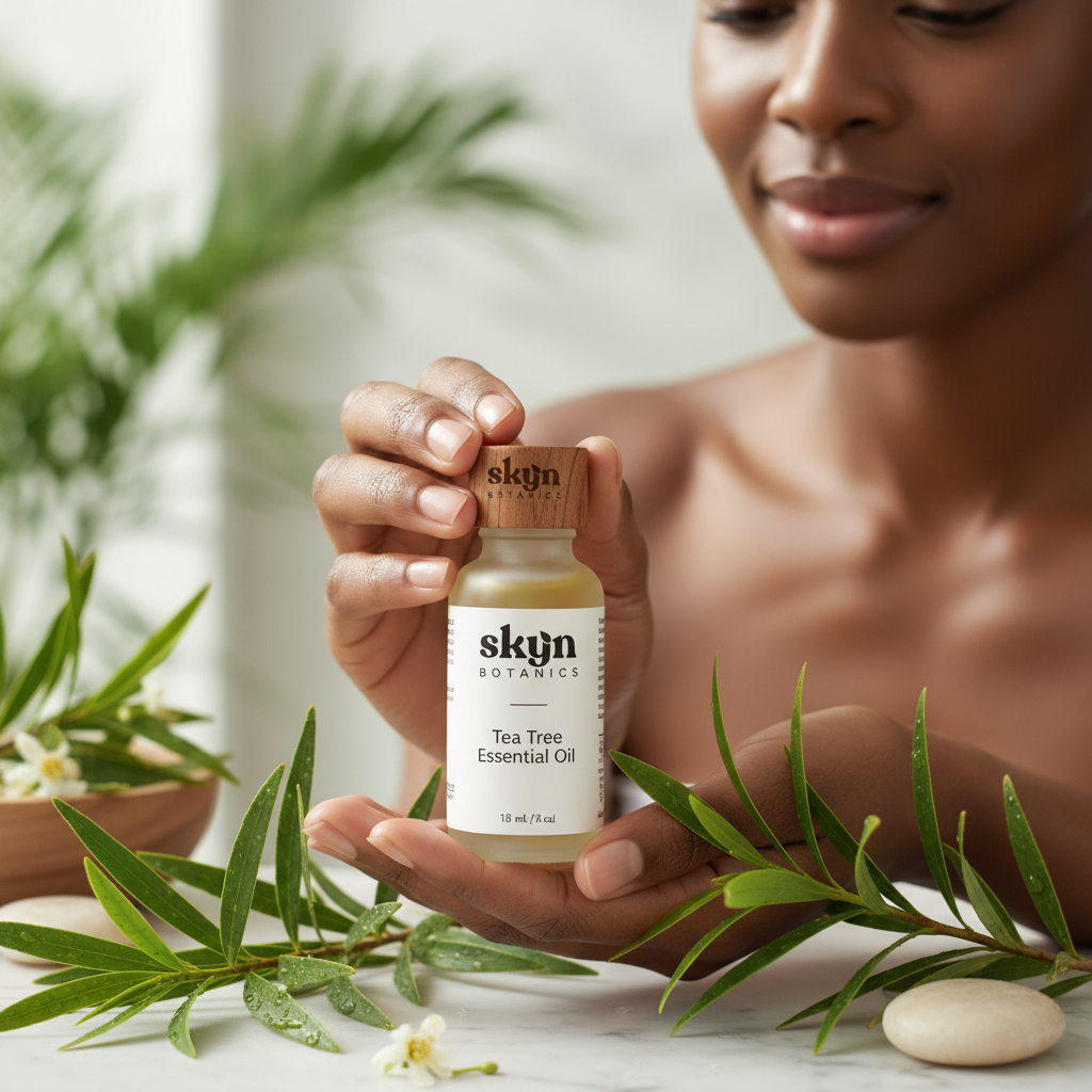 Tea Tree Essential Oil with SKYN Botanics Logo